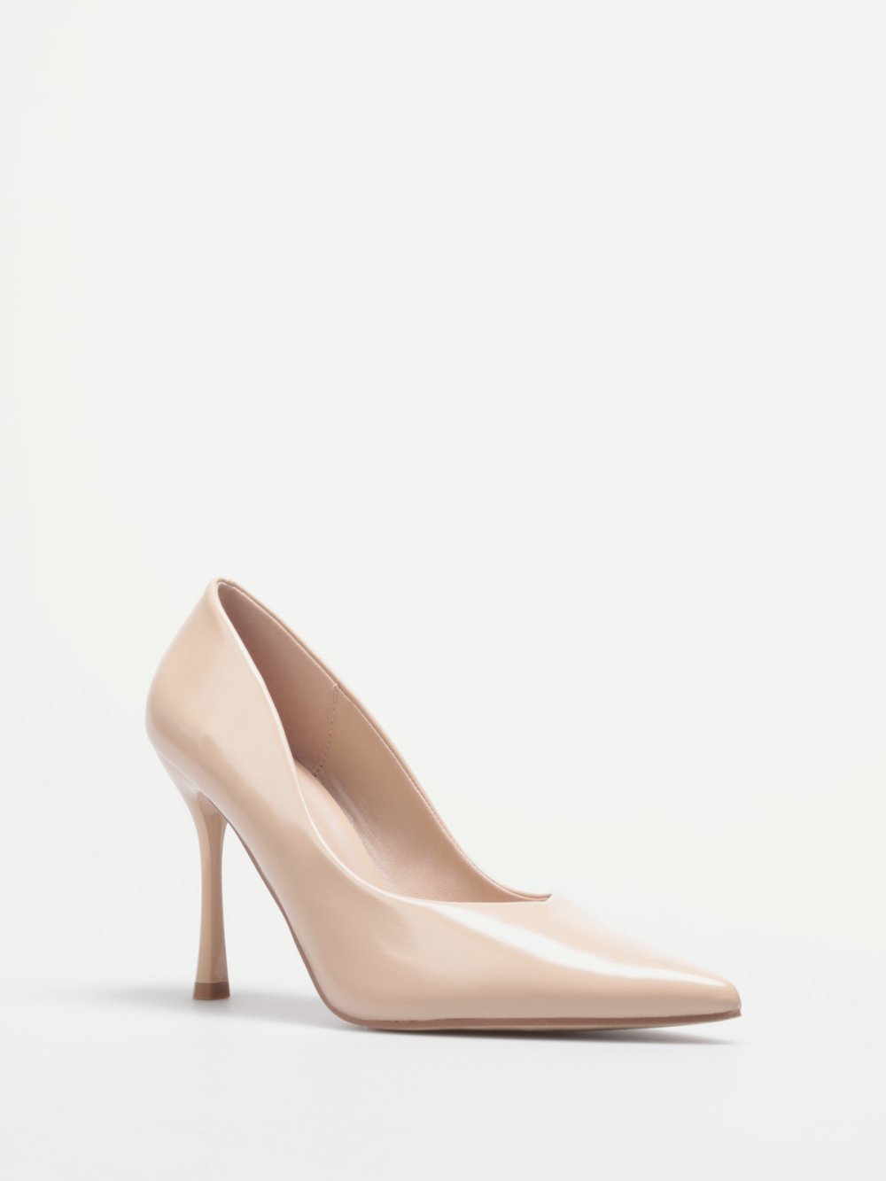 Escarpins pointus b talon verni, beige