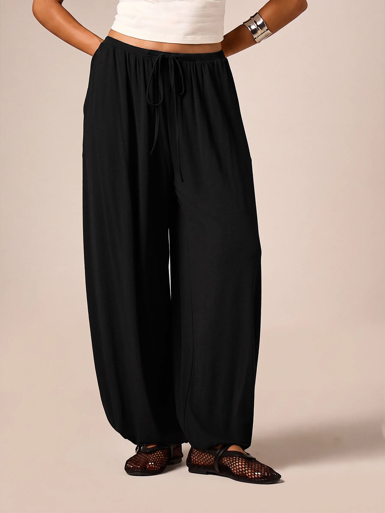 Pantalon harem ballon fluide avec taille élastiquée