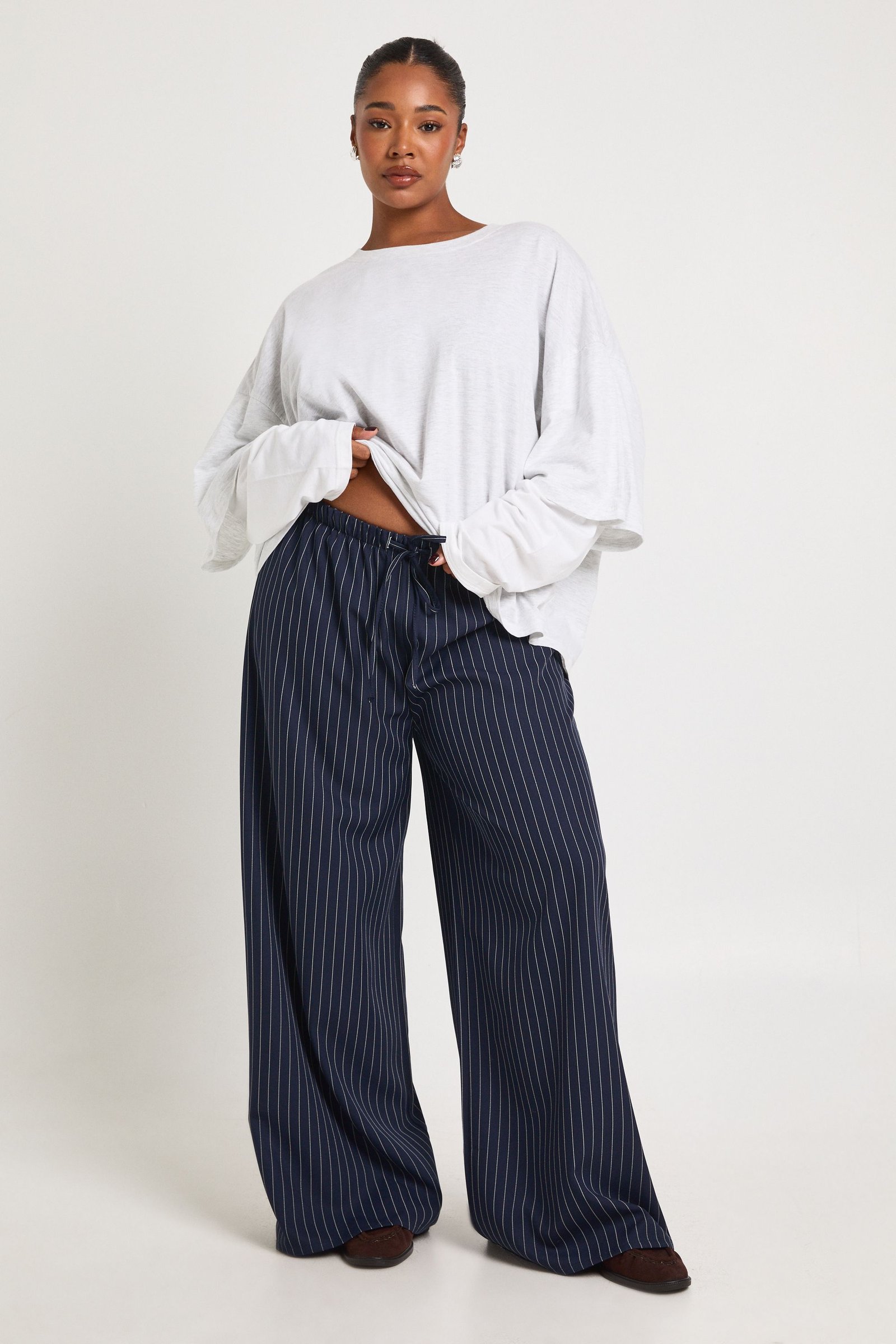 Pantalon à rayures tissées taille - Grande taille