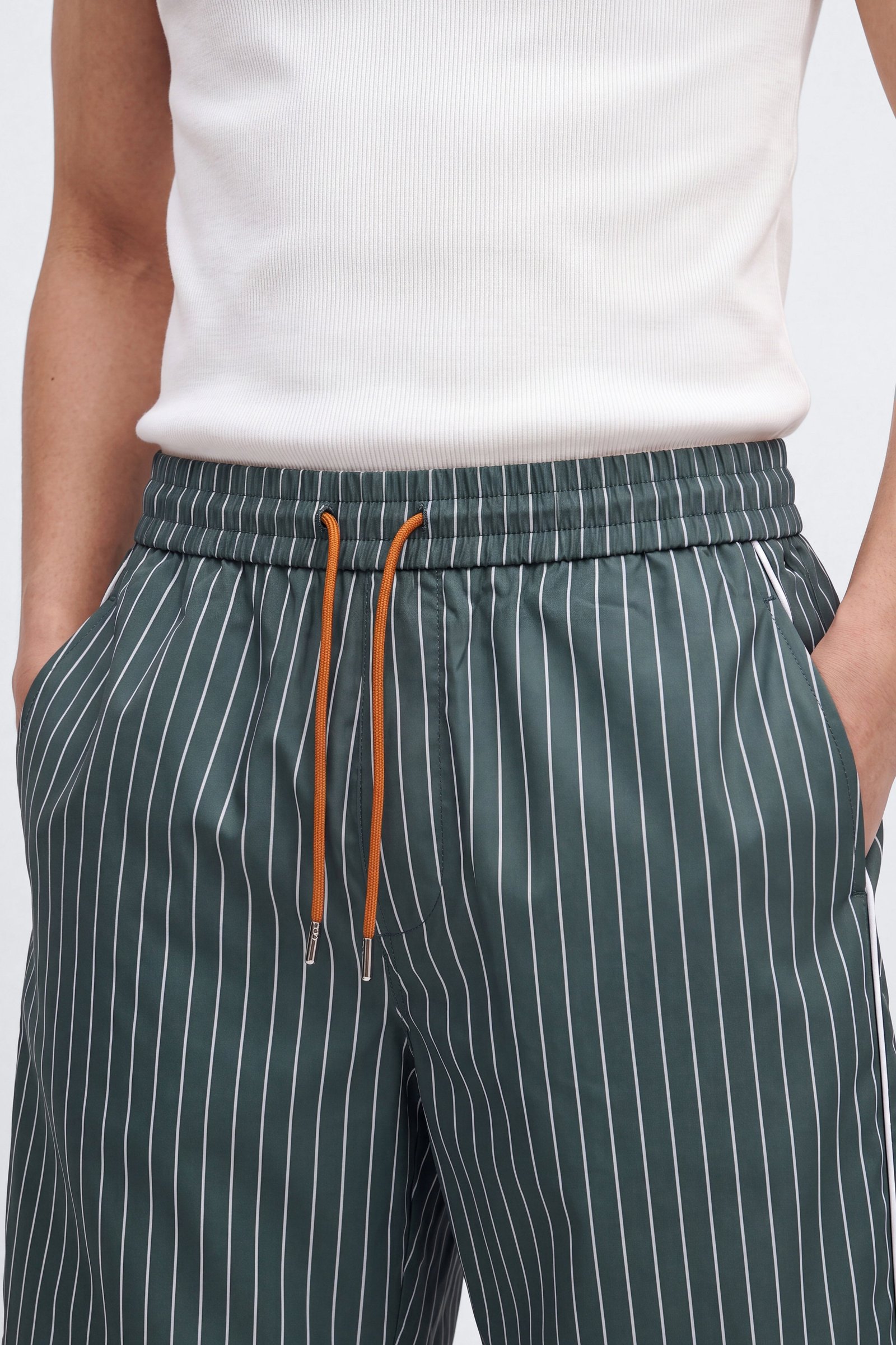 Collegiate pinstripe baggy shorts