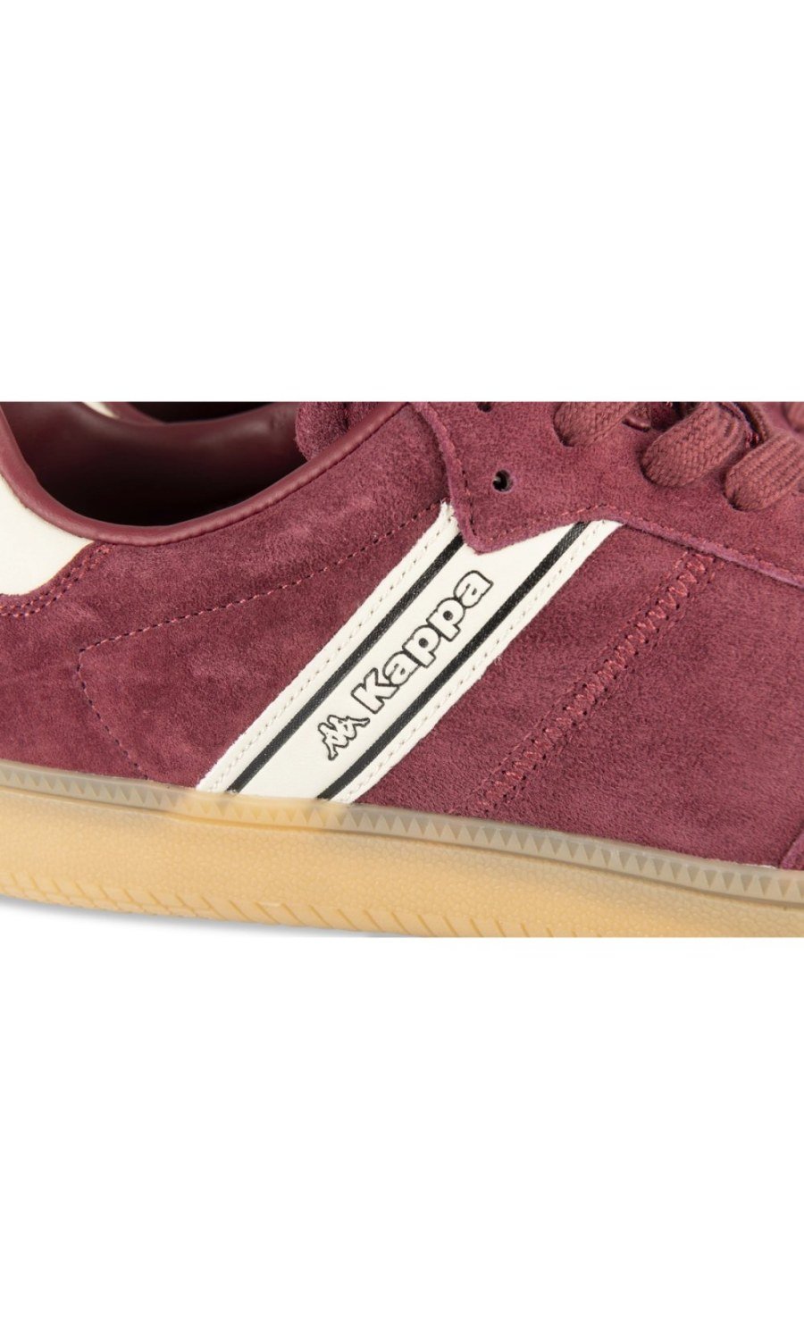 Burgundy faux suede sneakers with gum sole