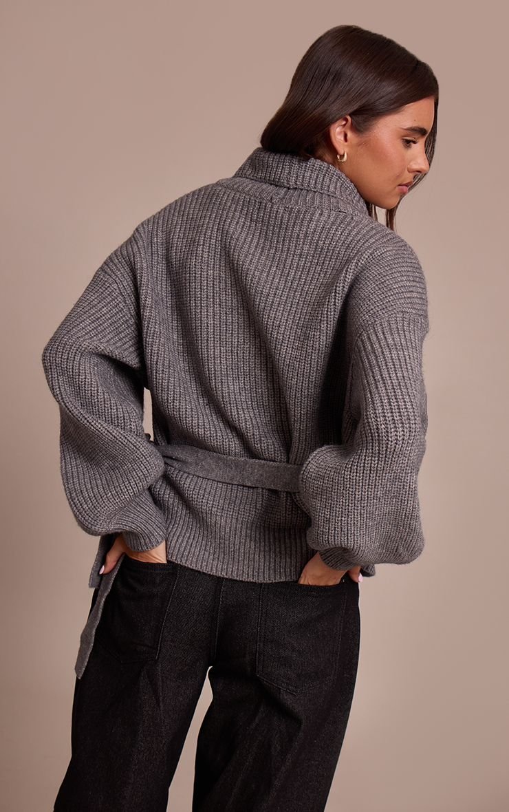 Grey chunky rib wrap cardigan