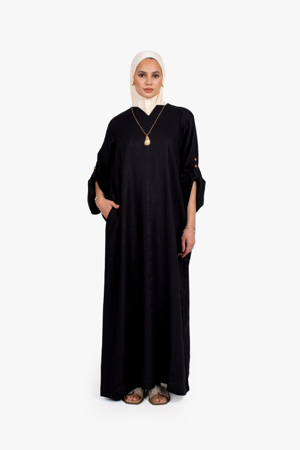 Abaya lin w coton b kmam b sdaf - K7el