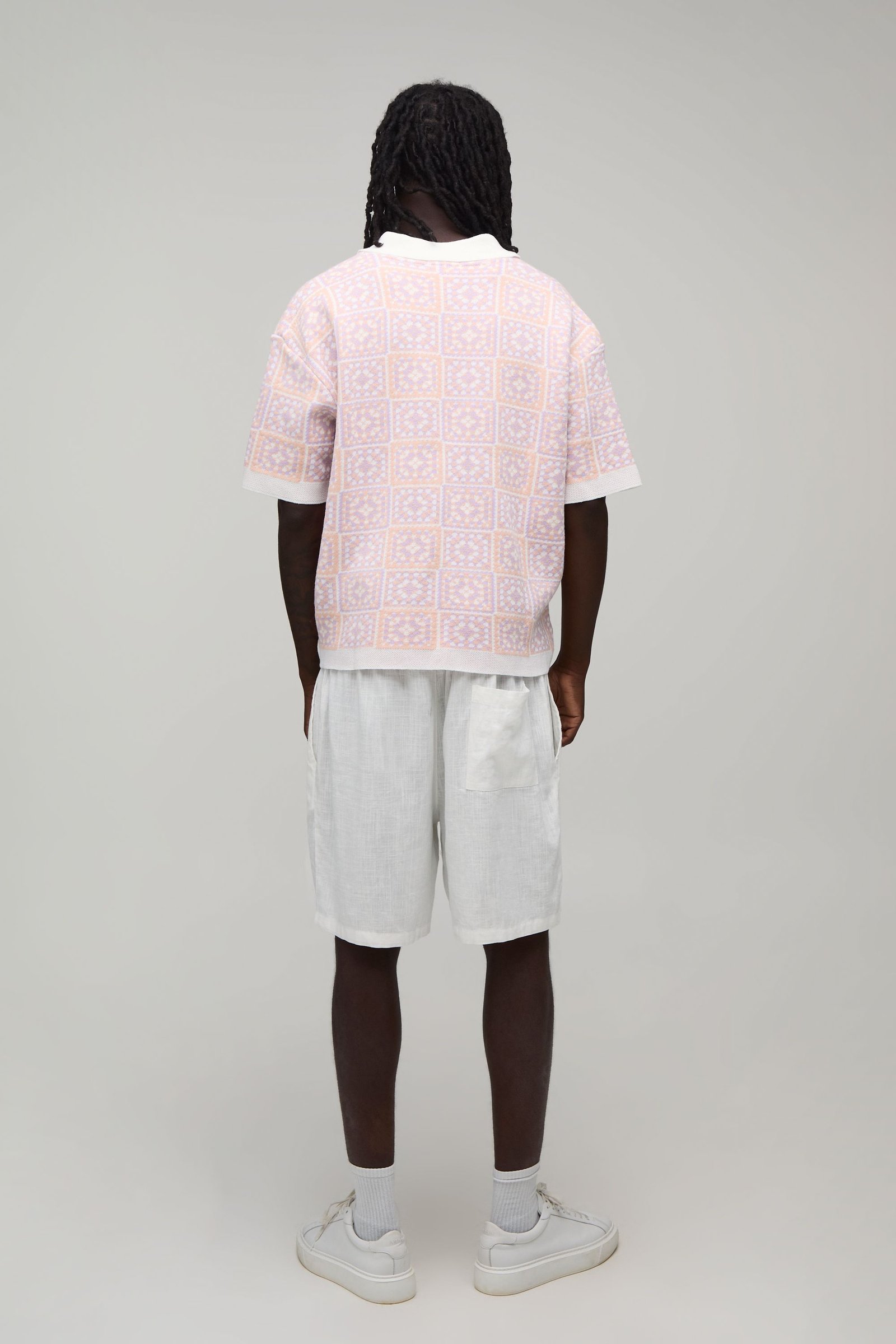 Polo oversize boxy b maille crochet à carreaux