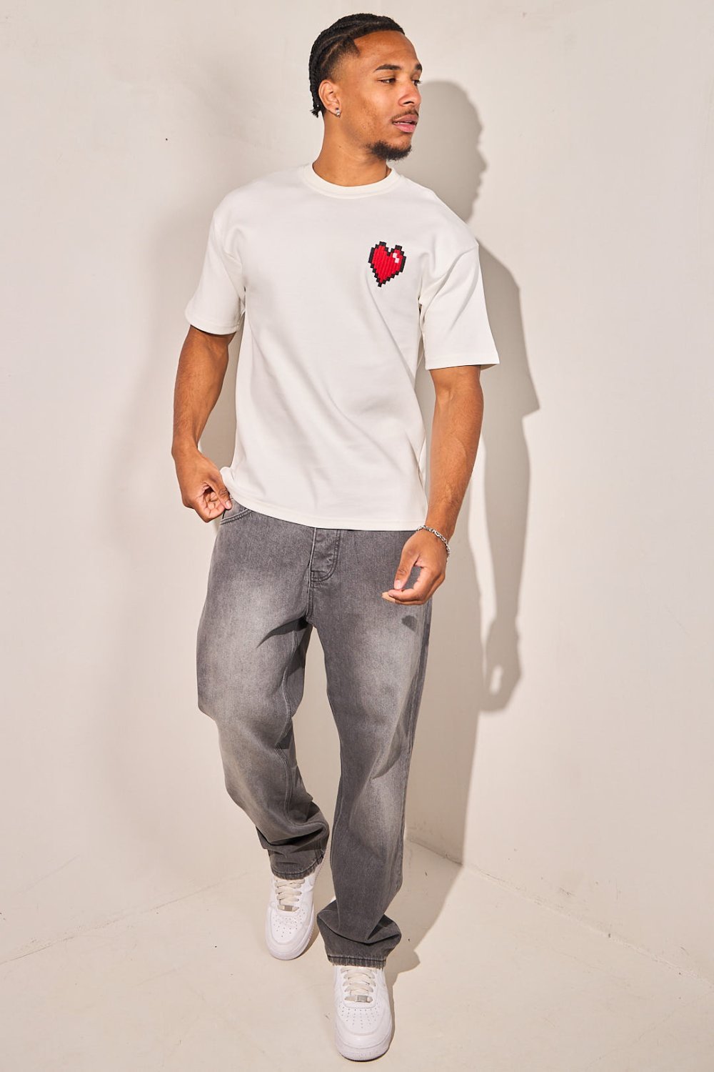 T-shirt ample à logo cœur pixel blanc
