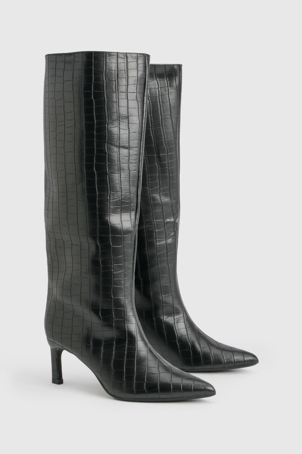 Bottes hautes effet croco à talon fin à bout pointu