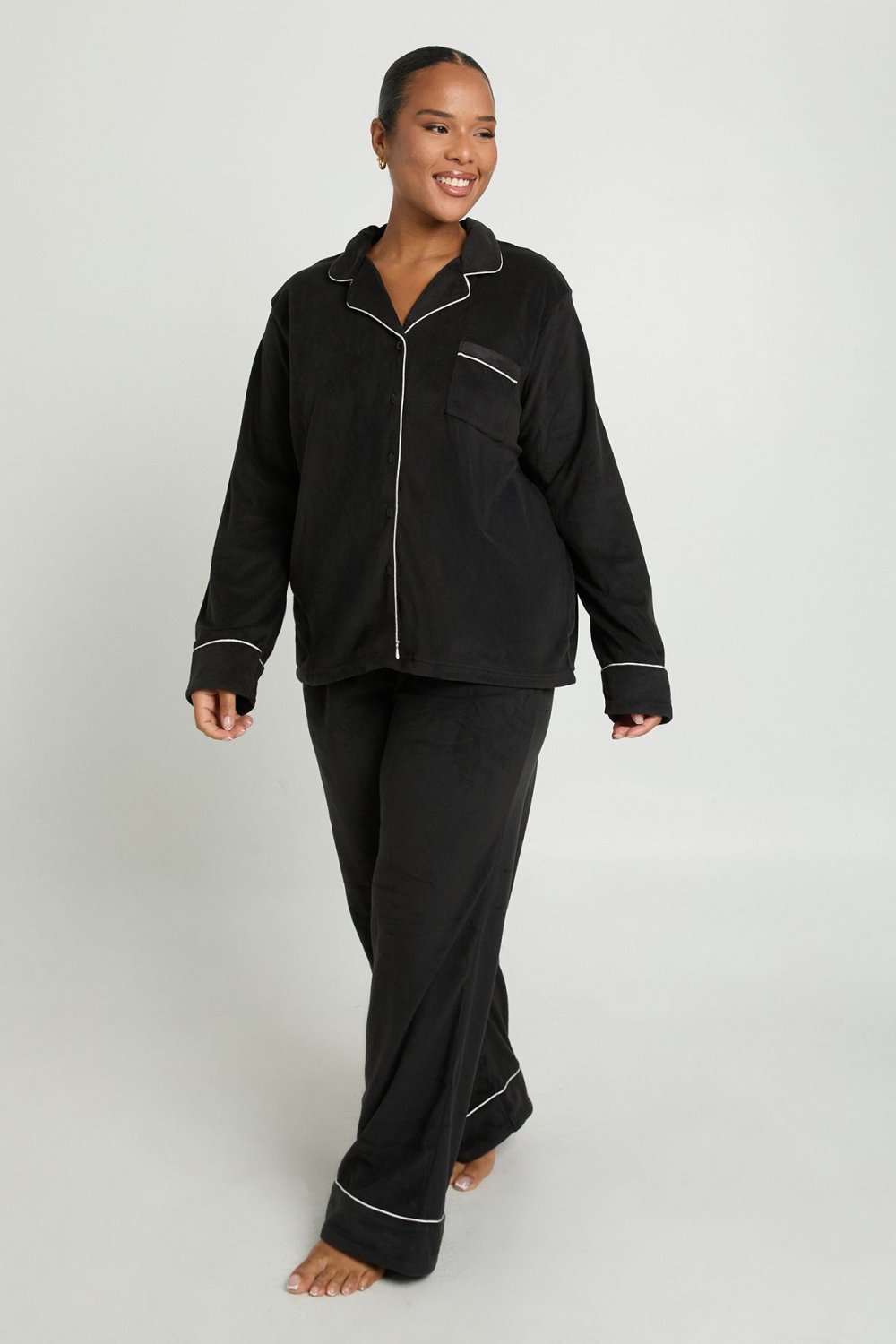 Pyjama chemise en polaire à passepoil - Grande taille