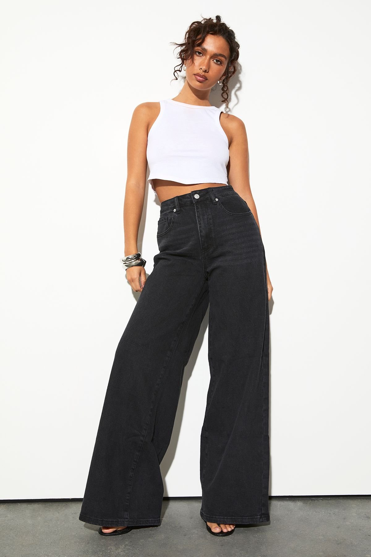Jean grande taille mi-taille b jambes larges