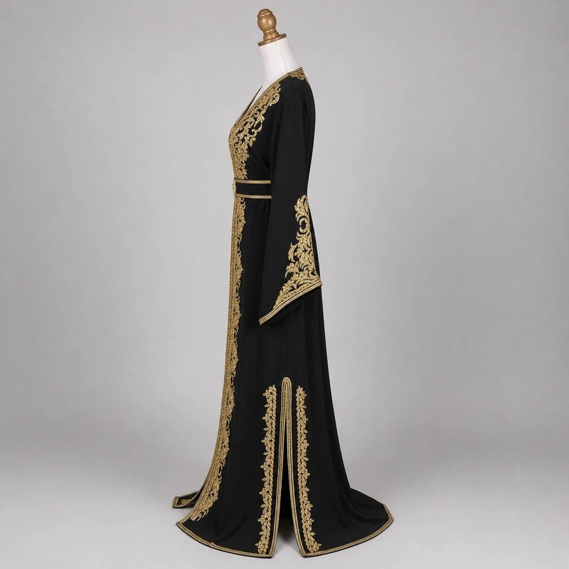 Caftan crêpe de soie k7el mtarz doré
