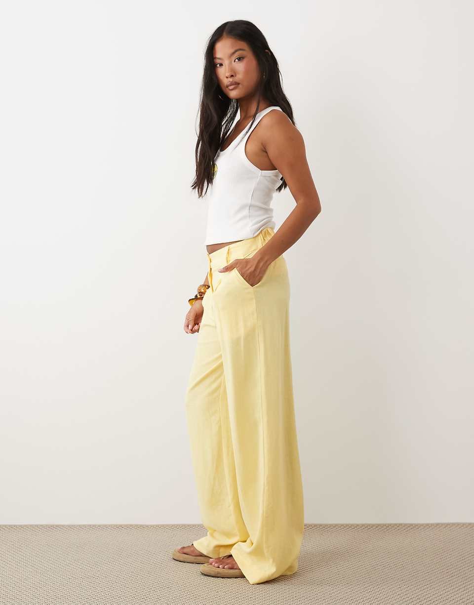 Relaxed straight linen-blend trousers - Petite