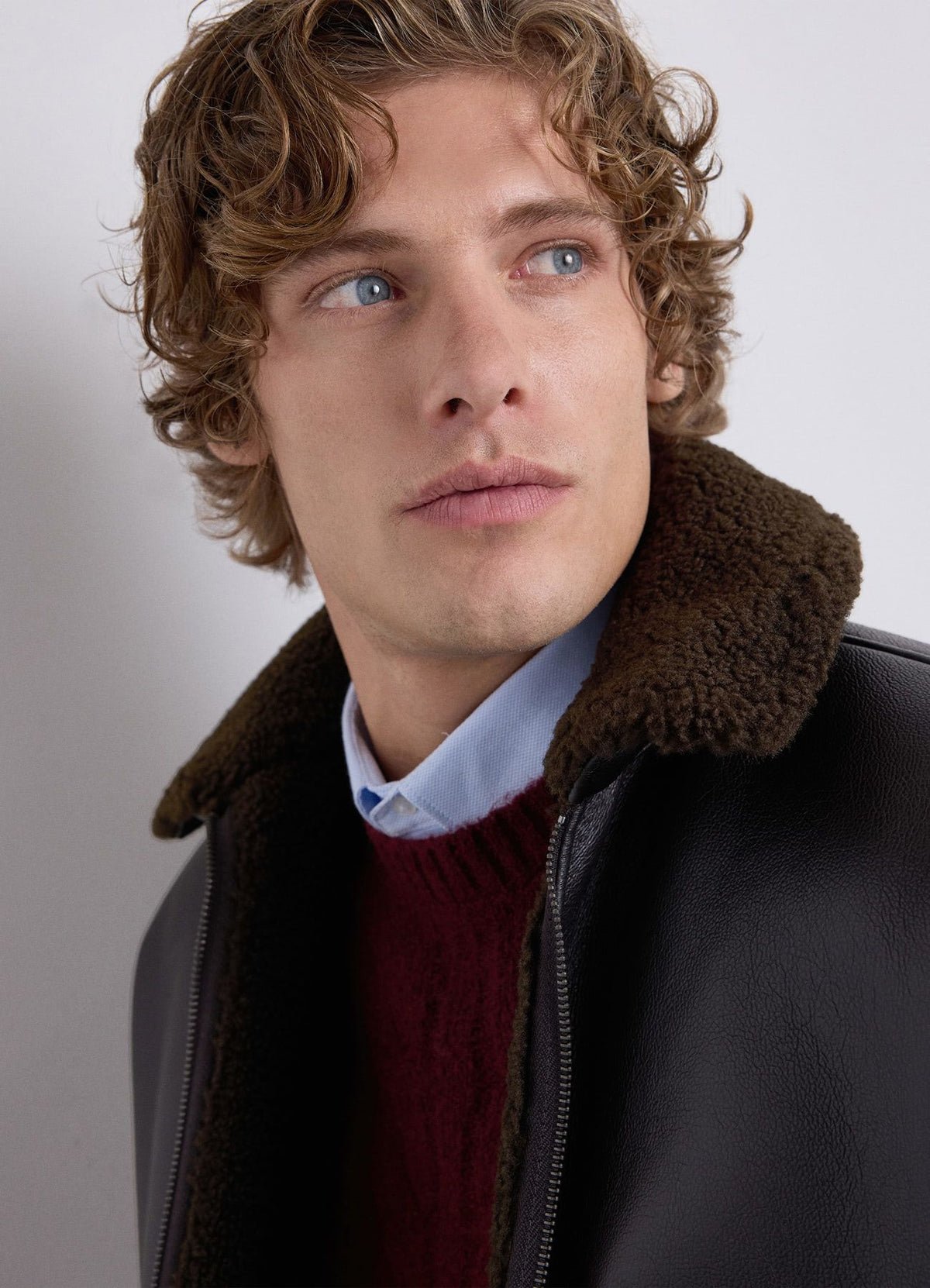 Aviator jacket with shearling-effect collar