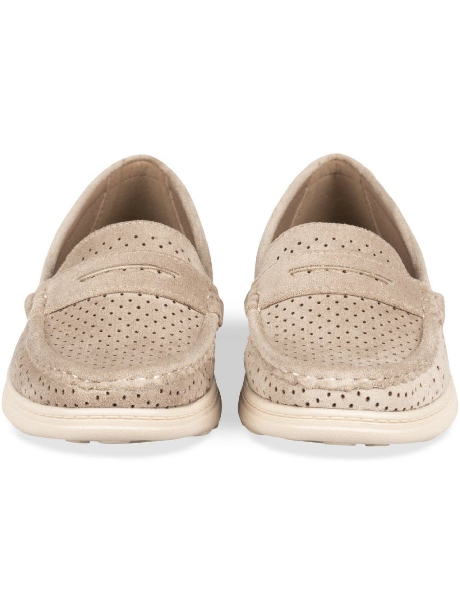 Beige perforated chunky-sole loafers