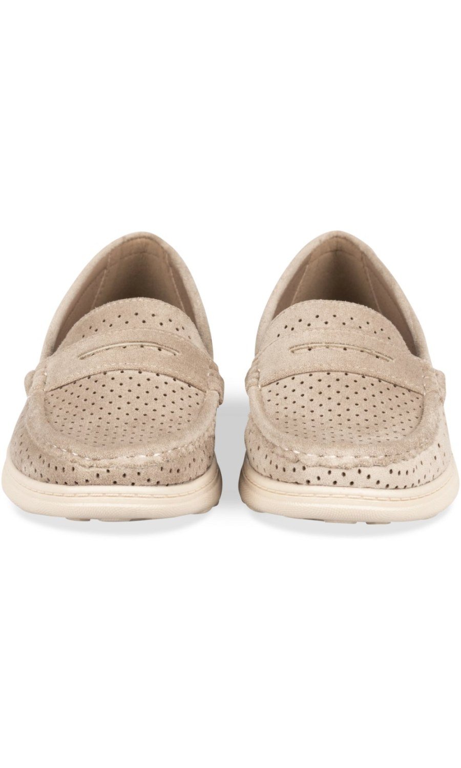 Beige perforated chunky-sole loafers