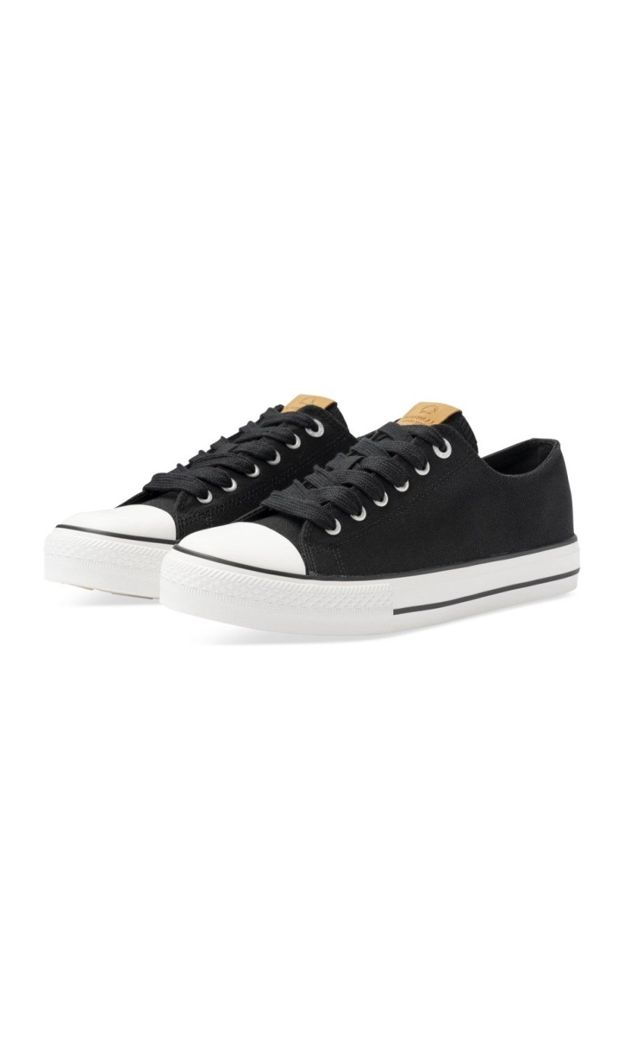 Black canvas trainers, striped sole