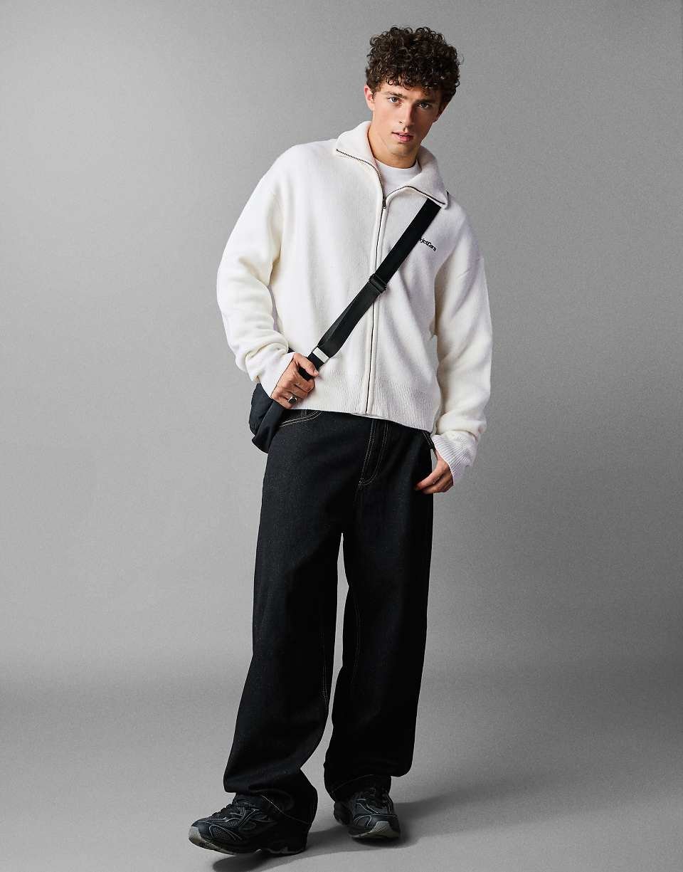 Veste en maille coupe carrée à fermeture éclair - Blanc