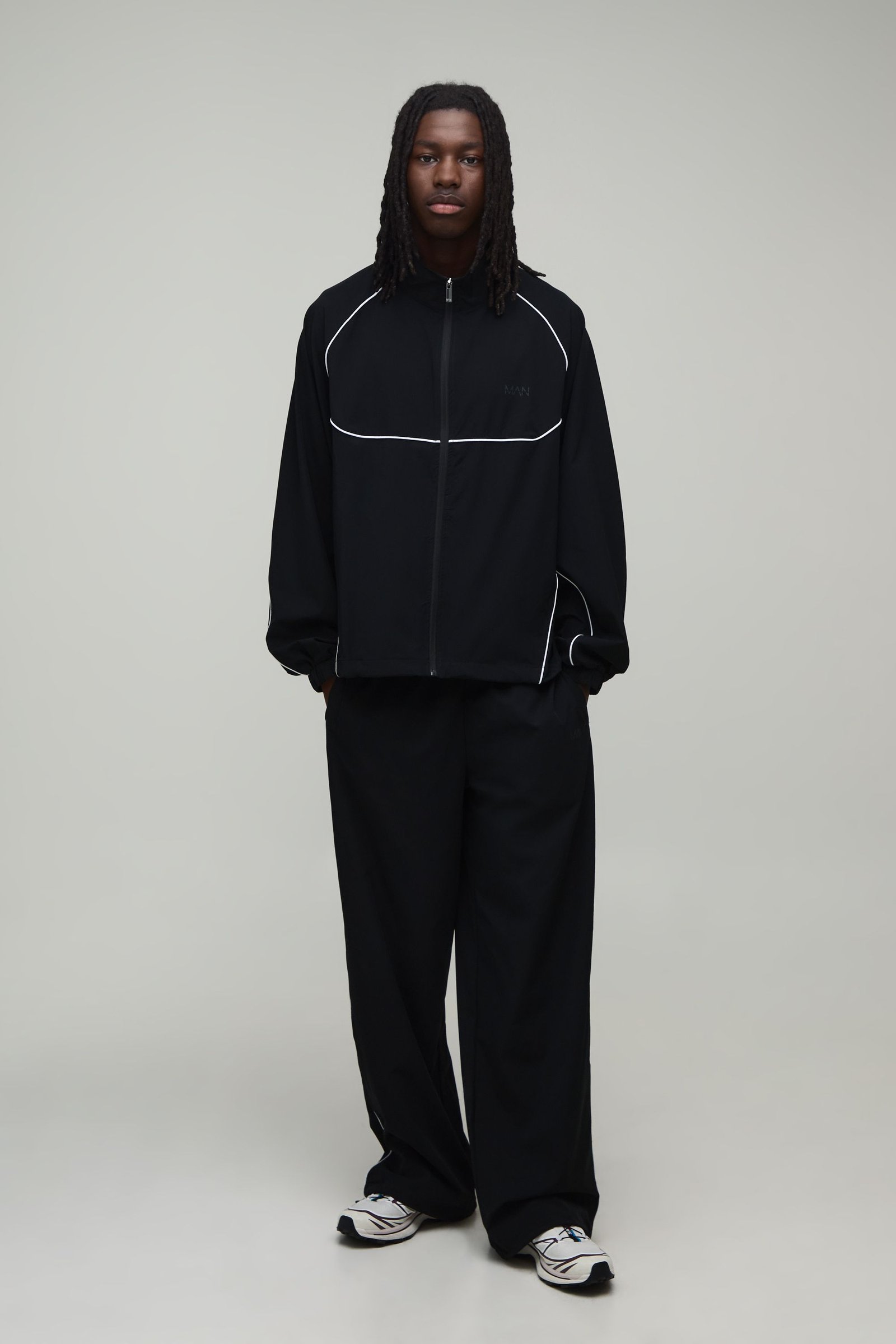 Ensemble De Survêtement Homme Active Oversize Col Montant Zippé En Nylon Avec Détails Bandes Contrastées