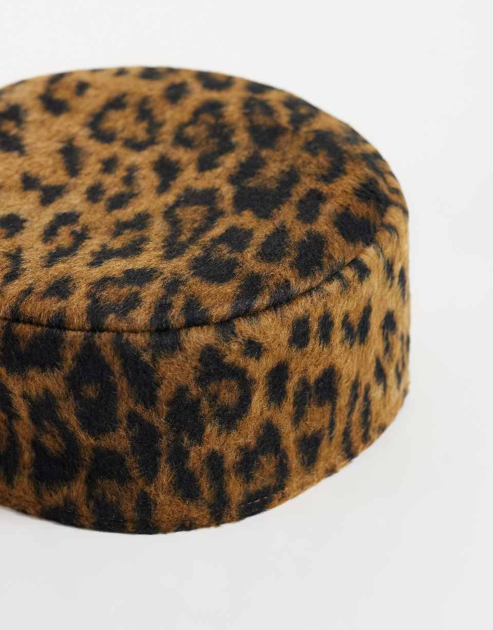 Leopard print pillbox hat