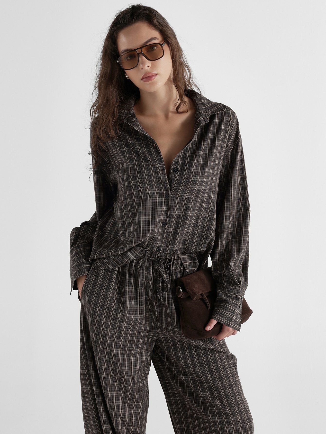 Ensemble chemise oversize w jogging b carreaux