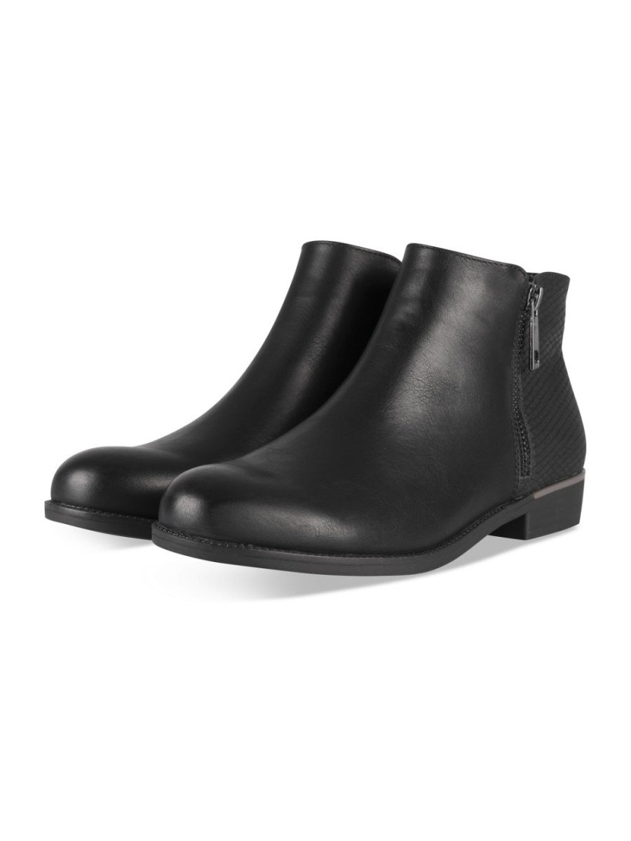 Black snake-effect ankle boots with zip