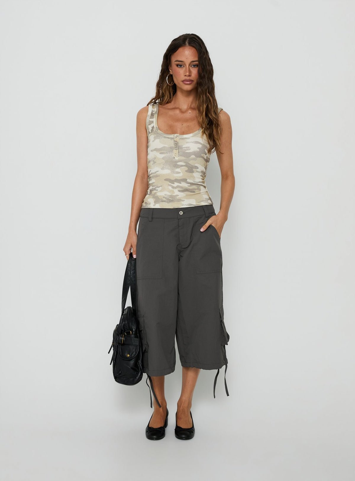 Ribbed camo square neck tank top
