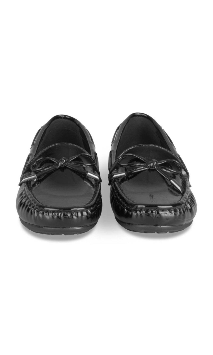 Black patent loafers with bow