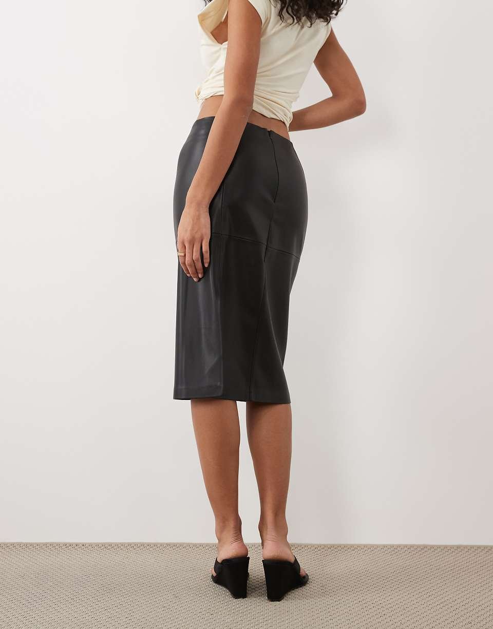 Faux leather midi pencil skirt in black