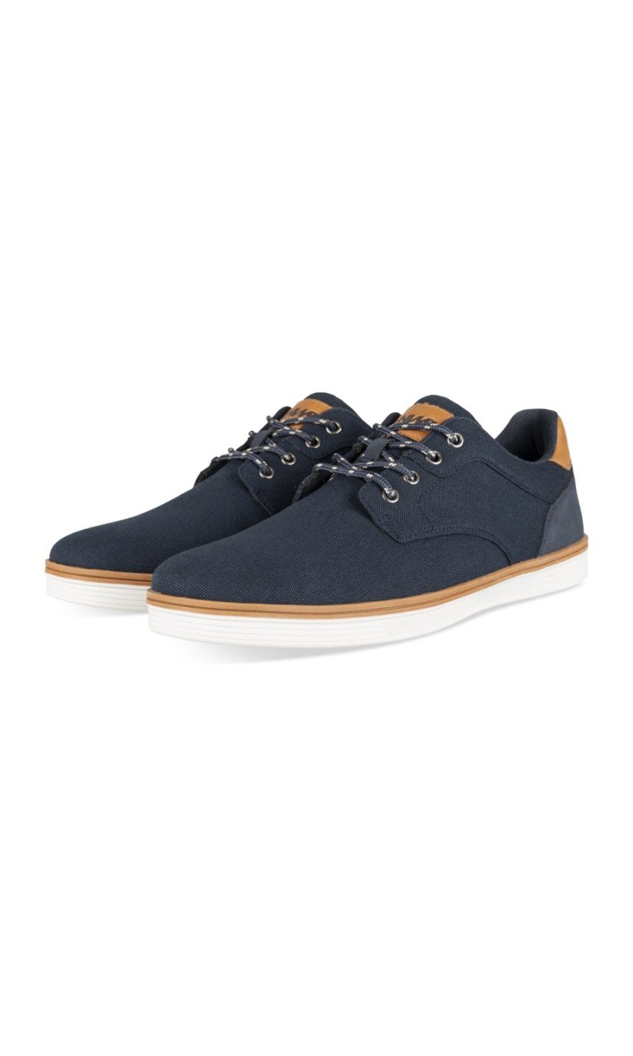 Navy casual trainers, tan sole stripe