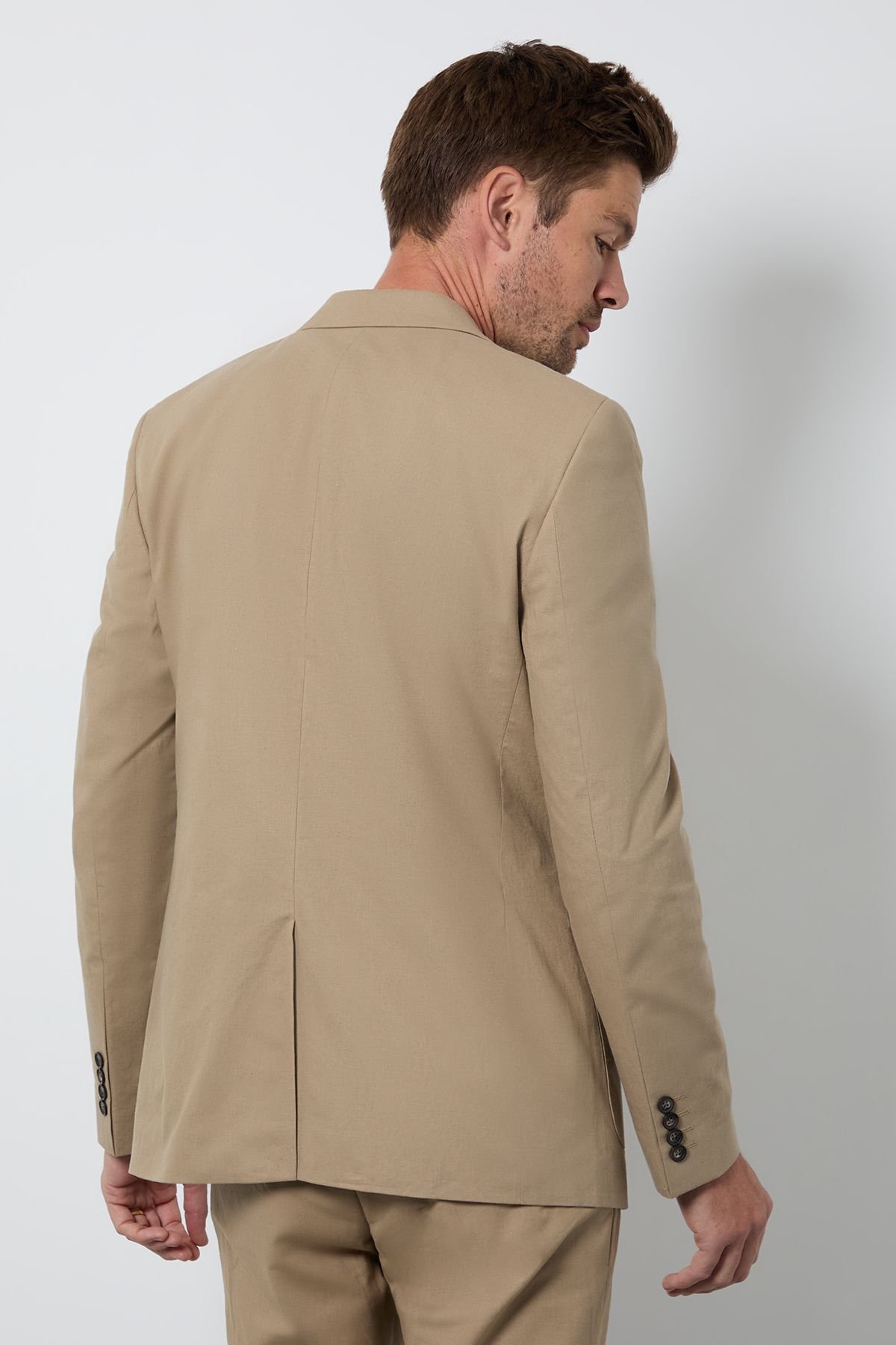 Linen tailored suit jacket - Dark beige