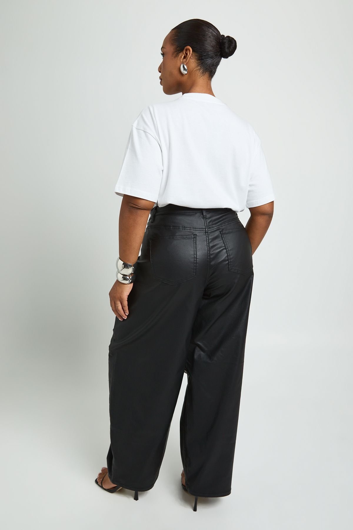 Pantalon barrel taille mi-haute enduit - Grande taille