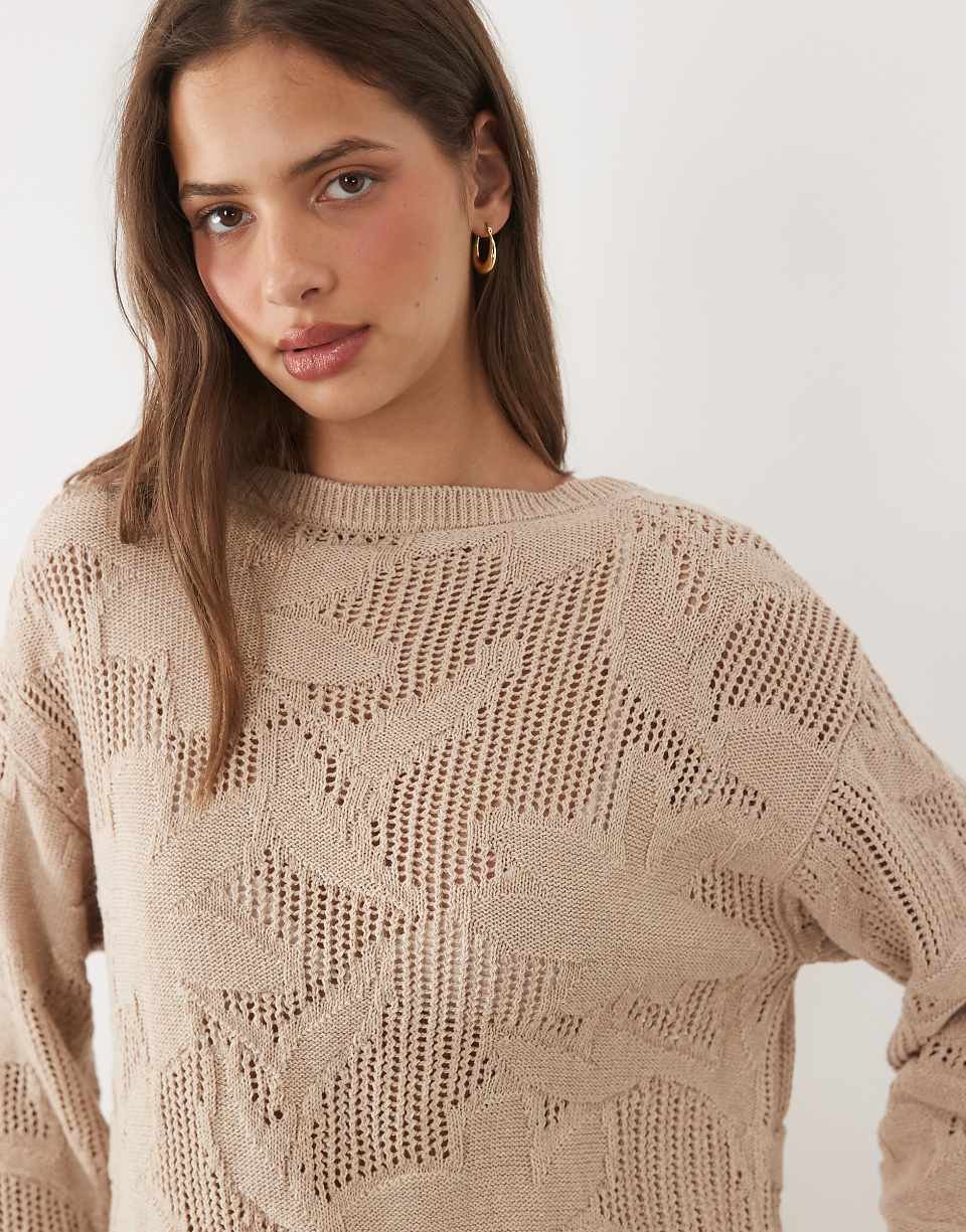 Floral lace-effect knit jumper - Taupe
