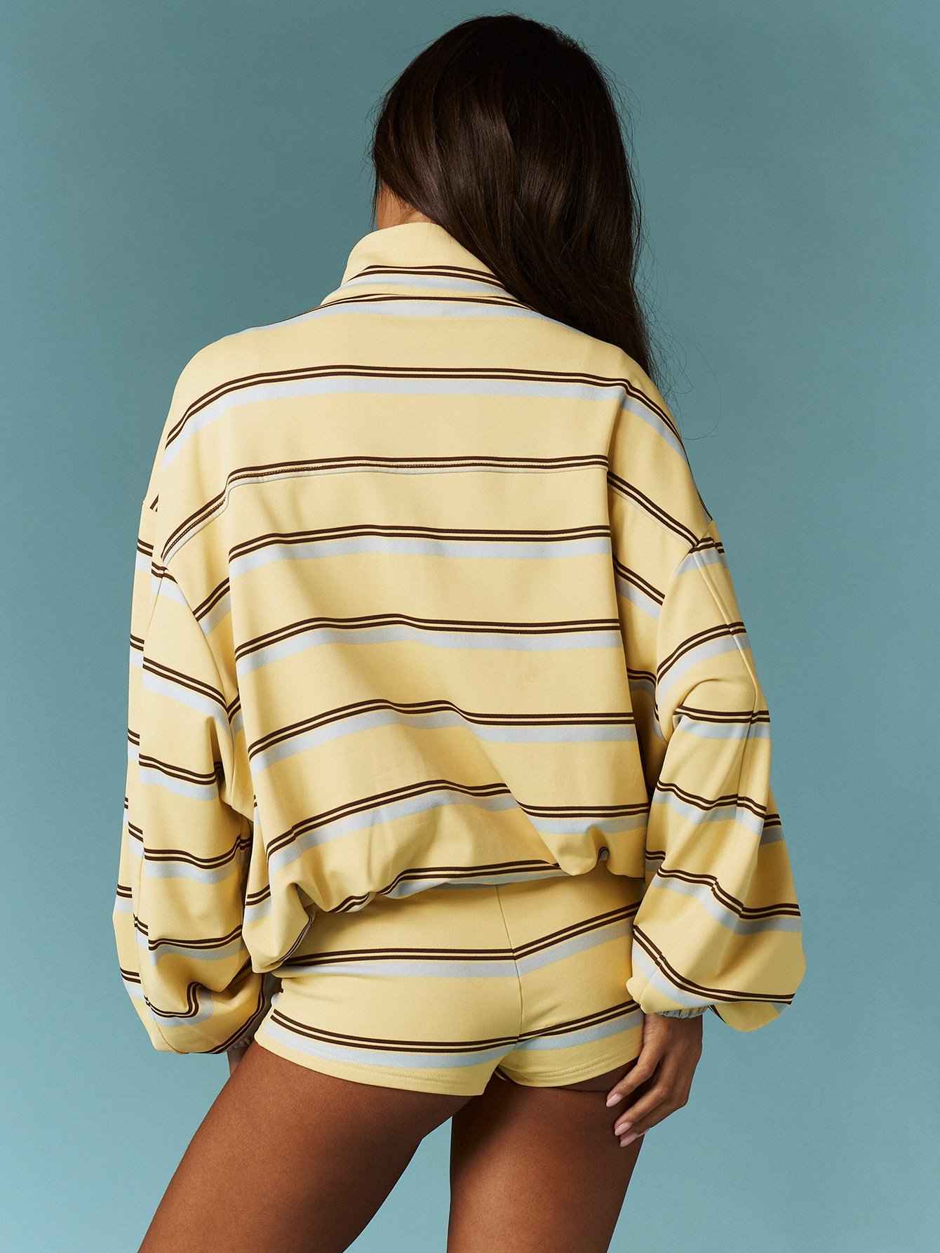 Striped zip-up hoodie and shorts set