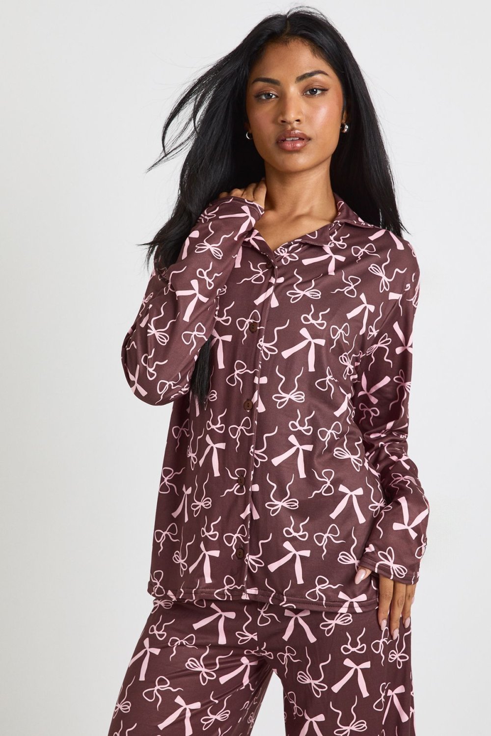Pyjama chemise et pantalon chocolat