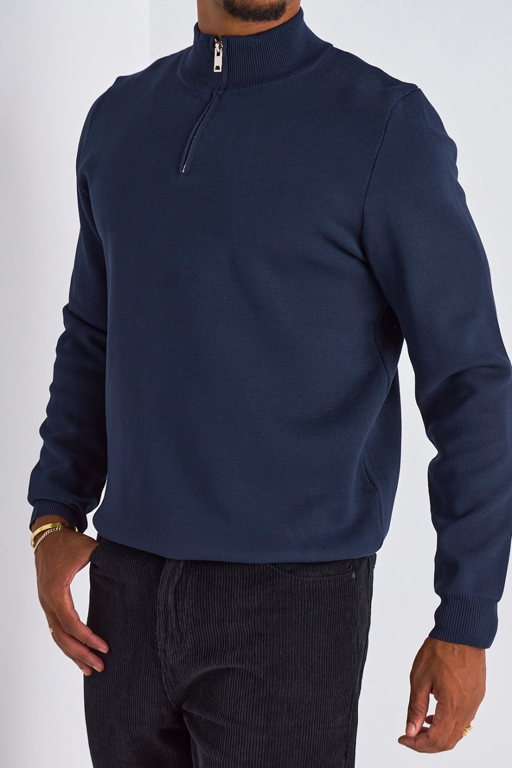 Gilet demi-zip à col montant bleu marine