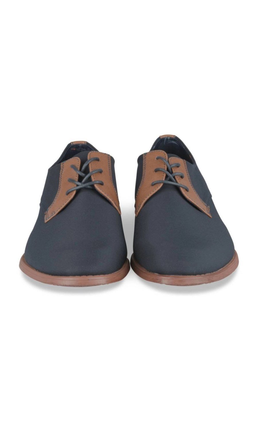 Derbies bi-matière talon camel bleu marine