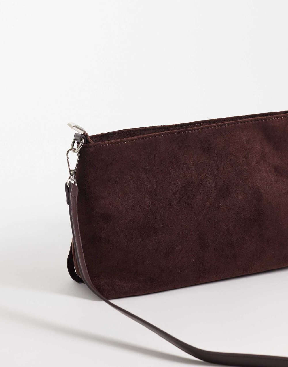 Fringed faux suede shoulder bag in dark brown