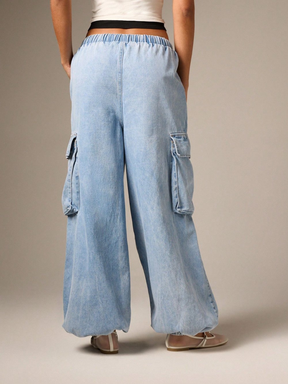 Mid blue cargo jeans with elasticated waist