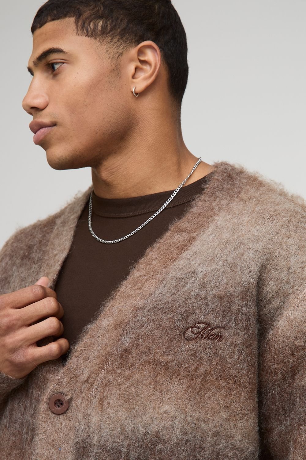 Brown fluffy ombré cardigan