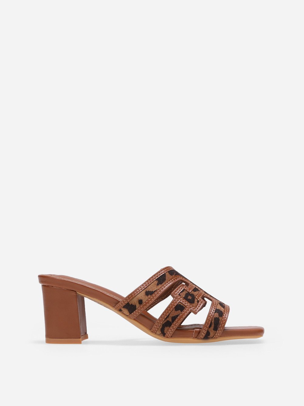 Mules léopard à talon large en toile