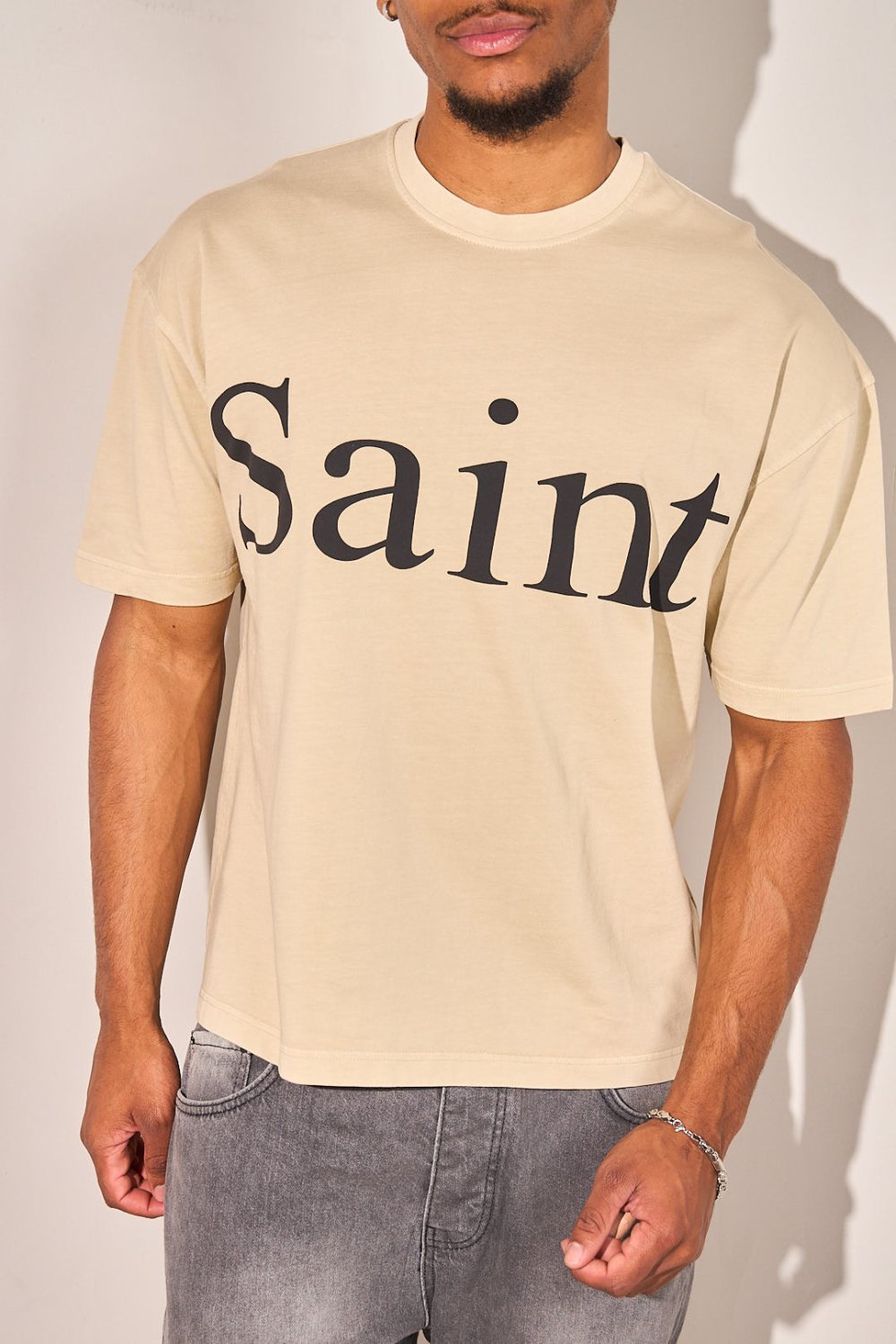 T-shirt ample à imprimé artistique écru