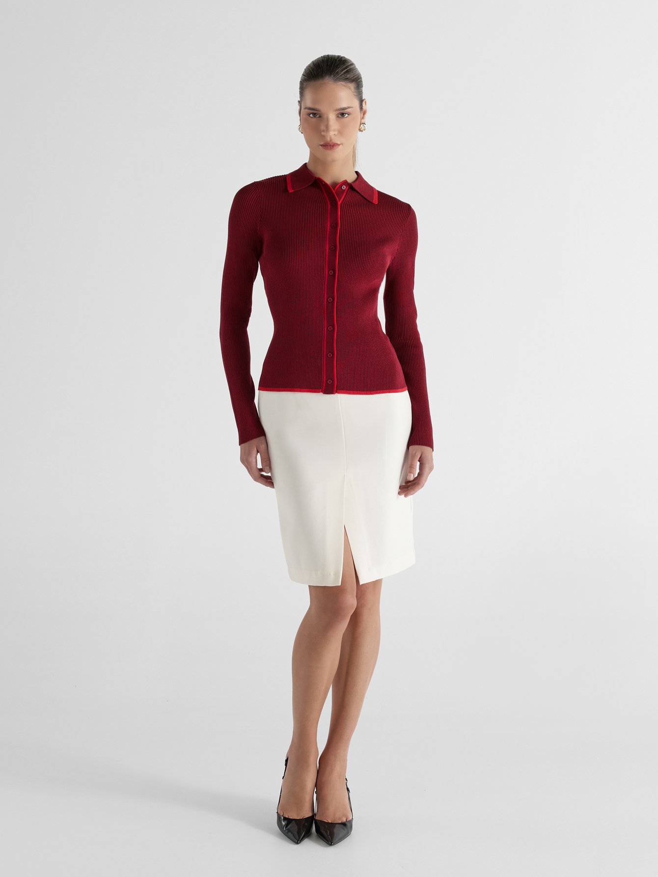 Cardigan tricot côtelé b sdaf w col polo