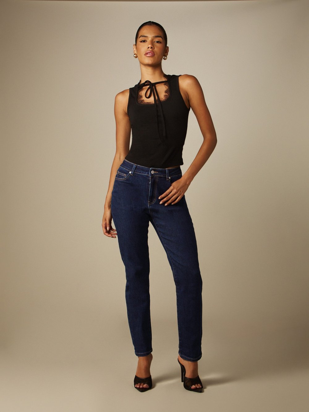 Jean slim taille haute brut