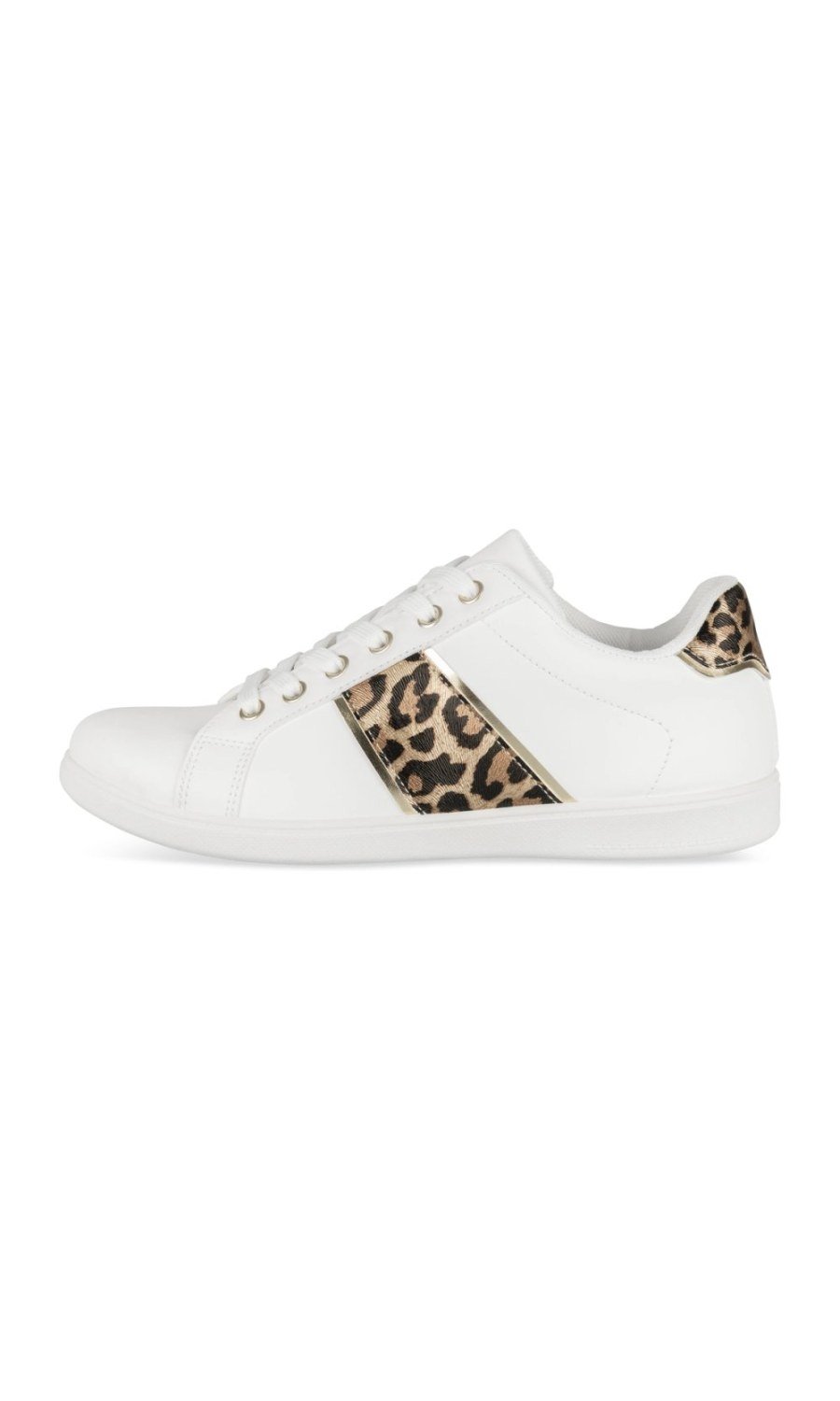 White sneakers with leopard stripe