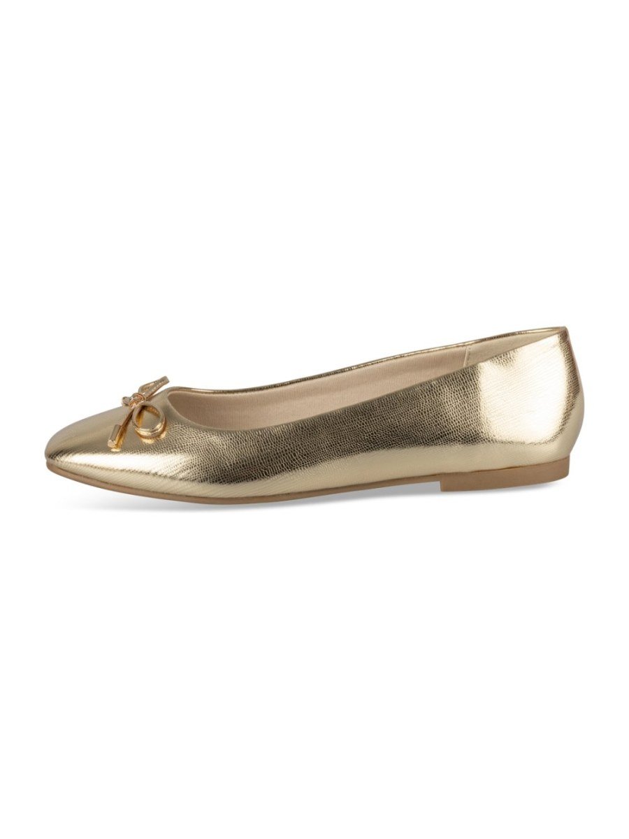 Gold metallic square-toe ballerinas
