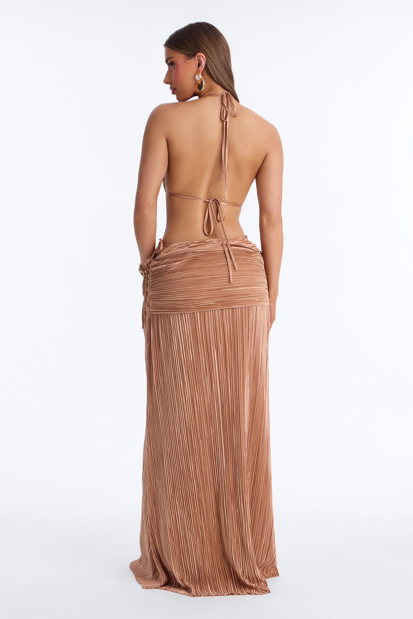 Pleated halter maxi dress