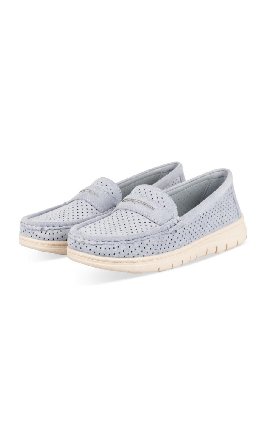 Sky blue perforated chunky-sole loafers