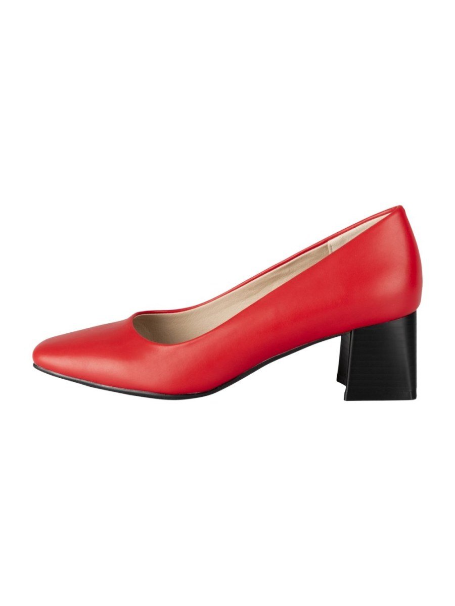 Red block-heel square-toe pumps
