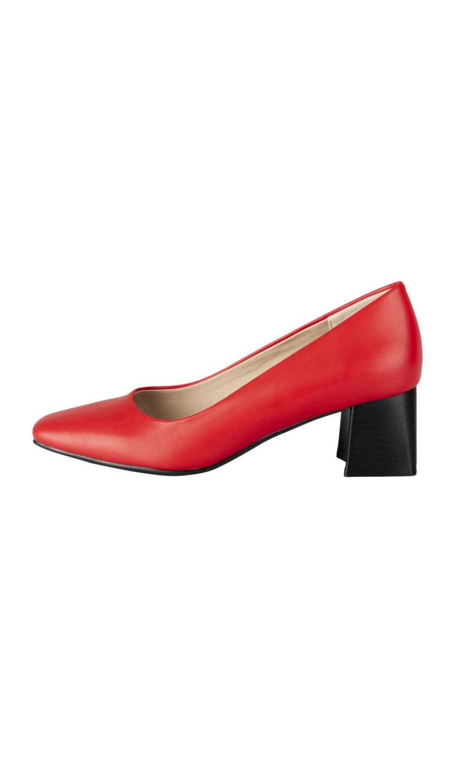 Red block-heel square-toe pumps