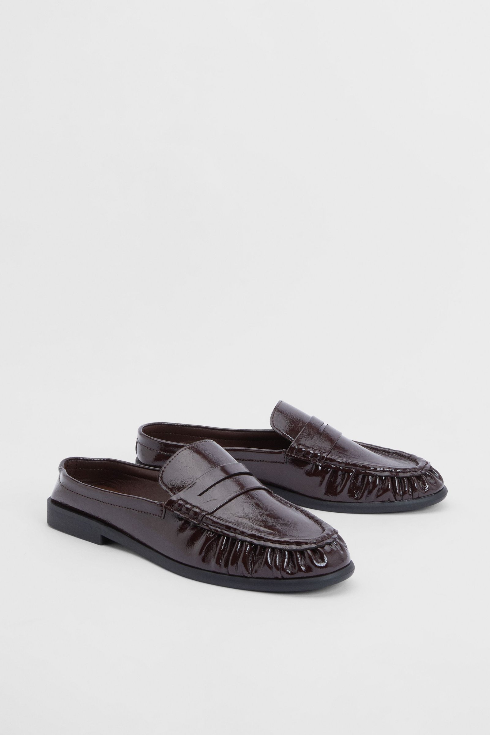 Patent croc-effect ruched loafers