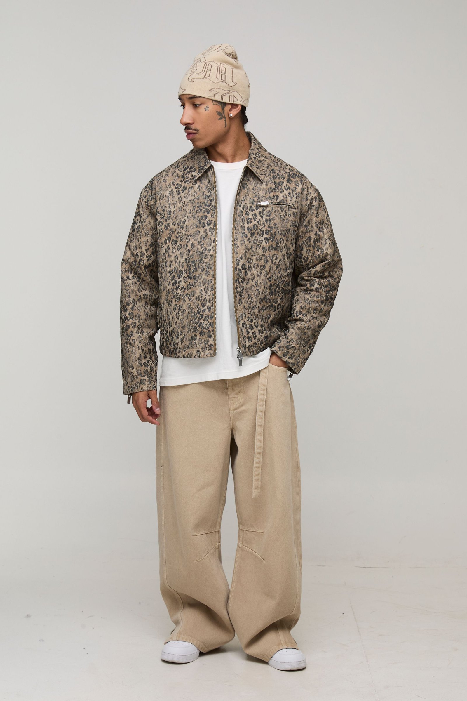 Veste Harrington f dentelle léopard coupe boxy
