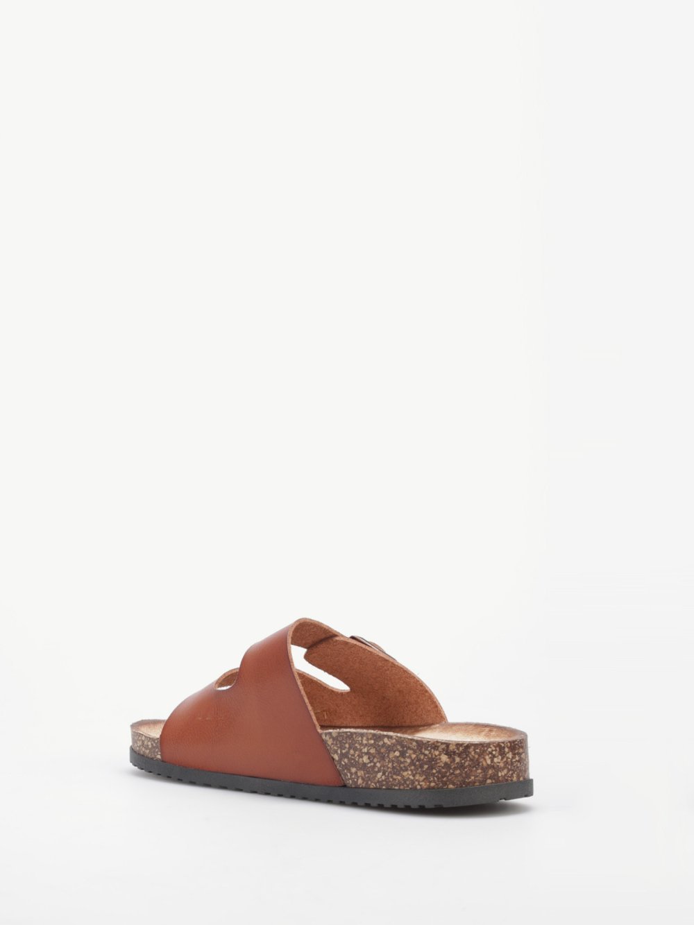 Camel faux leather double-strap cork mules
